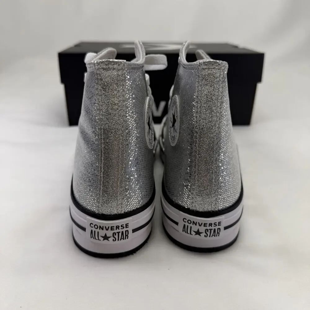 CONVERSE Chuck Taylor ALL STAR HI Lift Metallic Silver Disco Platform Size 5 Kid